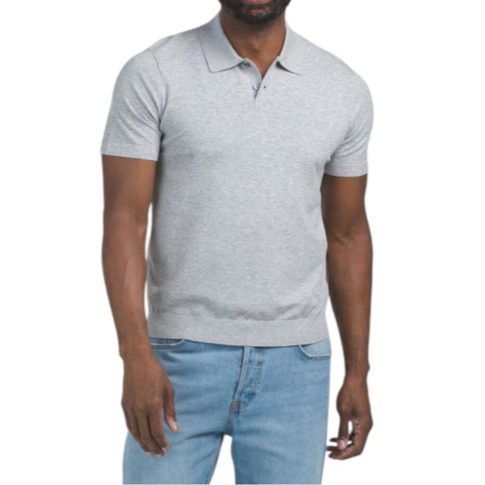 Theory Goris Knit Polo Shirt Size Large Grey Business Casual Golf Gray Mens NWT